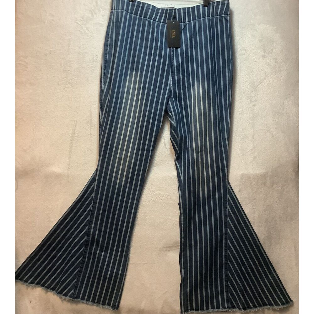 L&B lucky & blessed  flare jeans Womens size 22 Blue stripe denim elastic waist